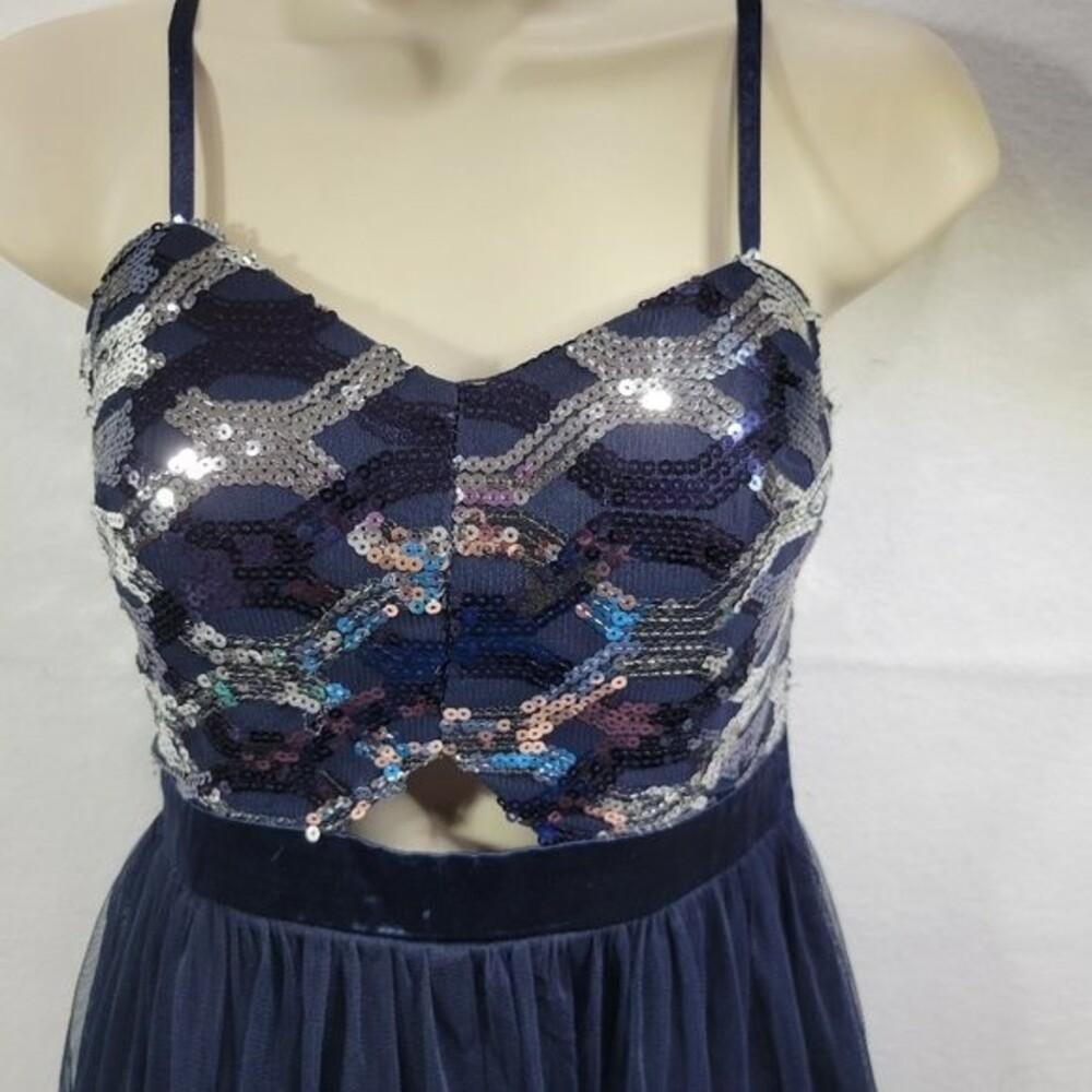 My Michelle Navy & Silver Sequined Cocktail Dress Size 3